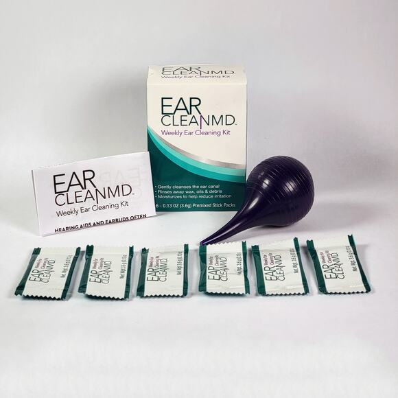 Ear Clean MD Weekly Ear Cleaning Kit with 6 Premixed Sticks and Rinsing Bulb - Picture 1 of 7